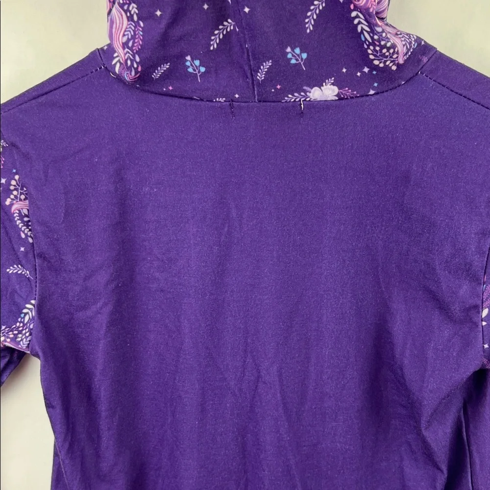 Sunshine Swing - Girl’s Hooded Top - Size 6 Purple Unicorn - Kangaroo Pocket - Picture 7 of 10